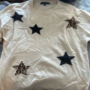 Women's Cashmere Beige Sweater with Black and Leopard Stars